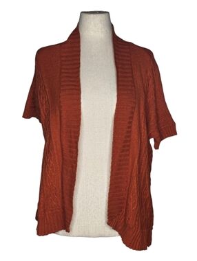 Fenn Wright Manson Rust Orange Cable Knit Open Front Cardigan Size M
